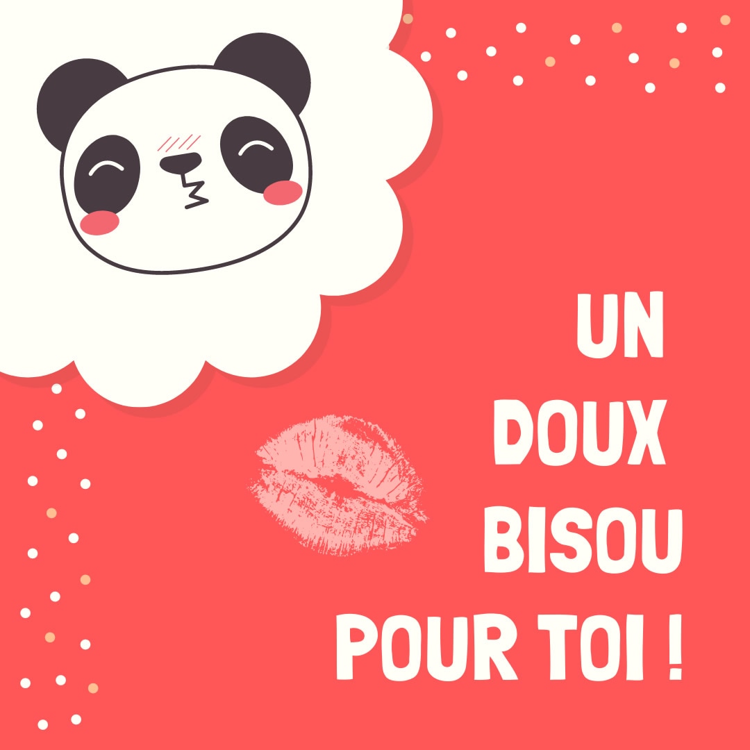 joli panda soufflant un baiser avec message : un doux bisou pour toi