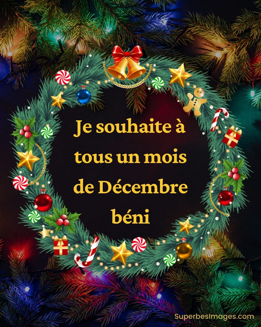 couronne de noel avec texte : je souhaite à tous un mois de décembre béni