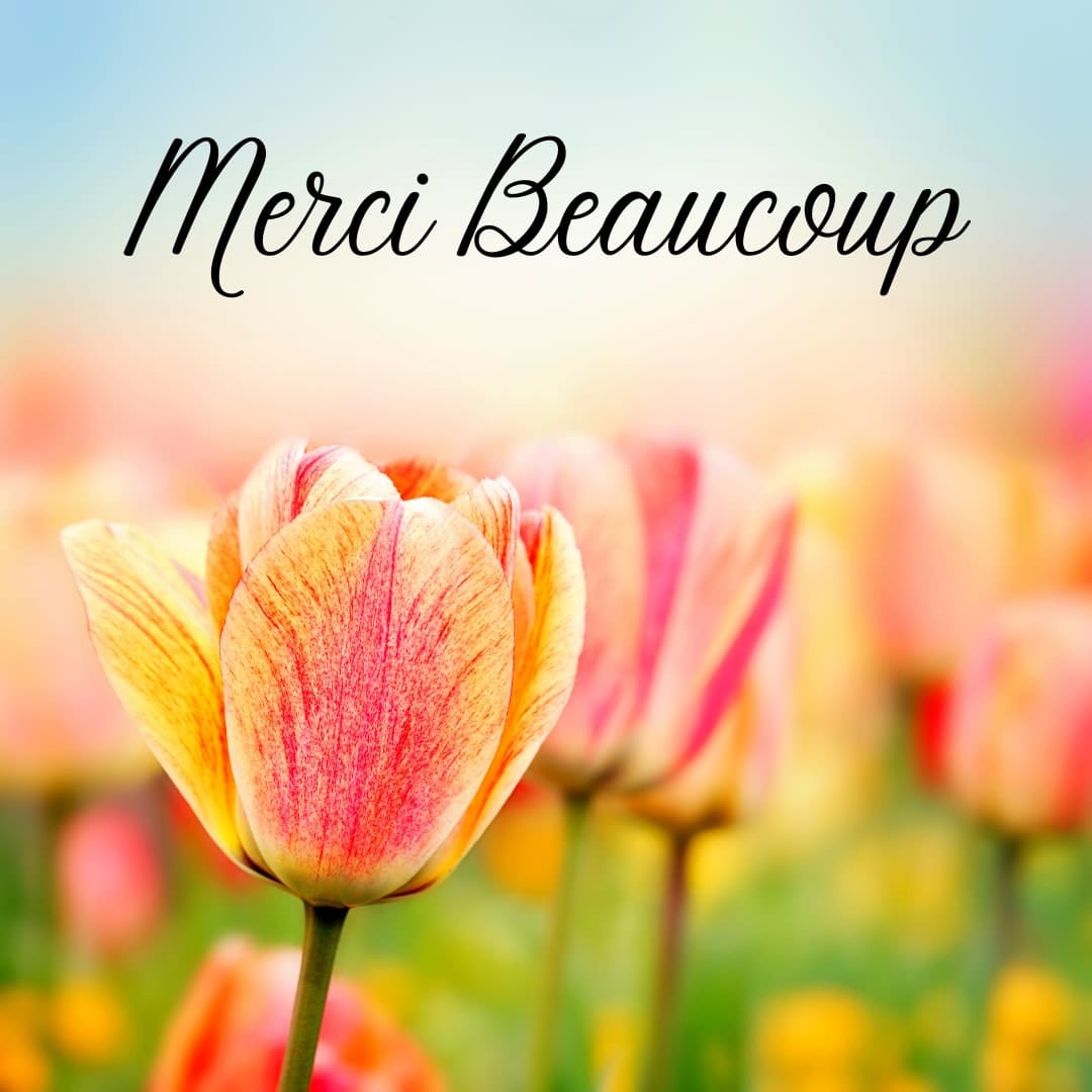 fleurs jaunes et rouges avec texte : merci beaucoup