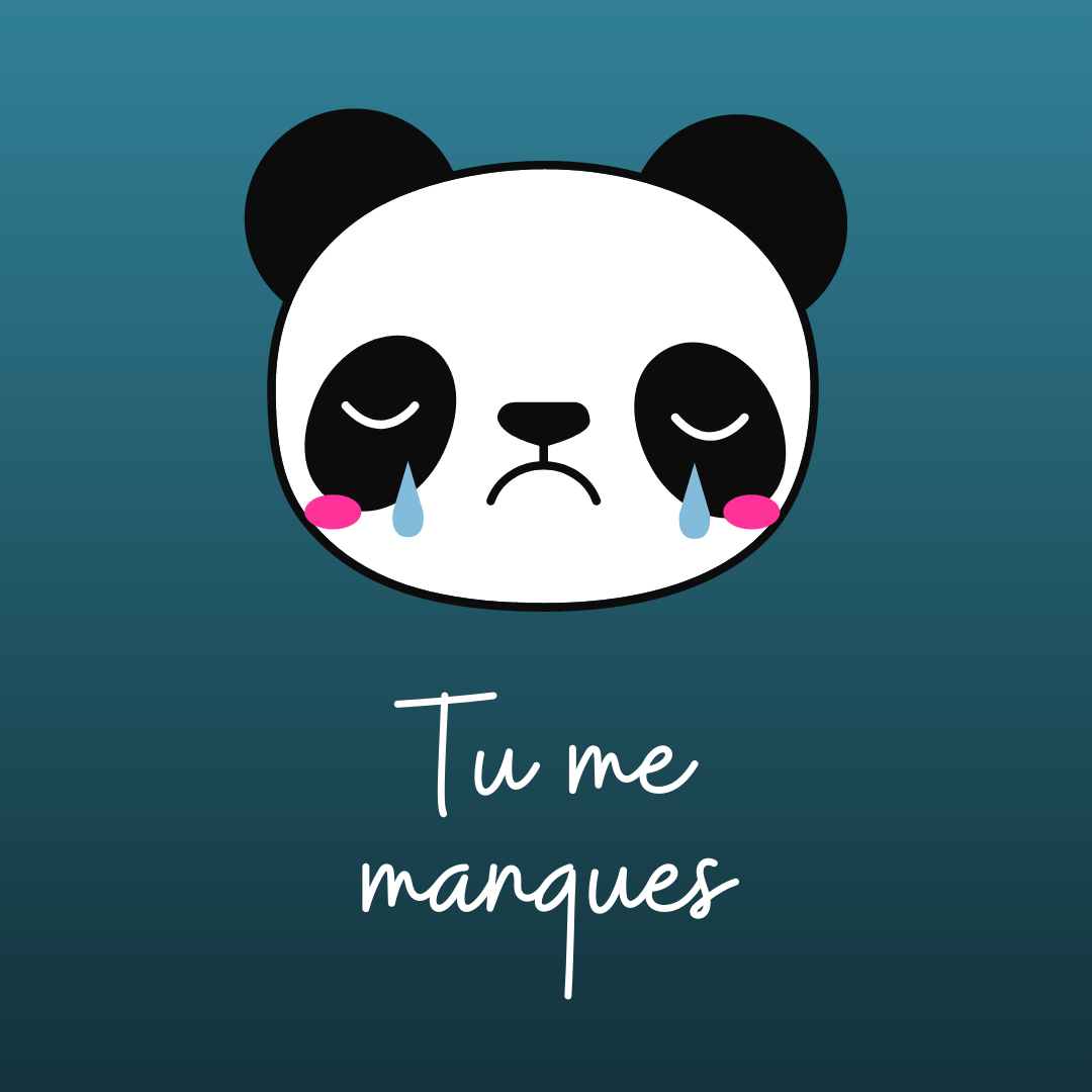 illustration du visage de panda triste avec texte : tu me manques